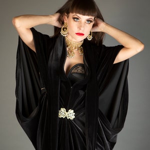 1920's Black Velvet Great Gatsby Dress - Floor length flapper Dress Cocoon coat