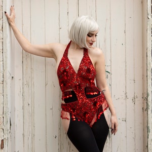 Red sequin leotard sales