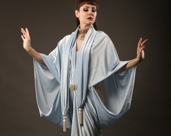 Baby Blue 1920's Velvet Great Gatsby Dress - Floor length flapper Dress Cocoon robe