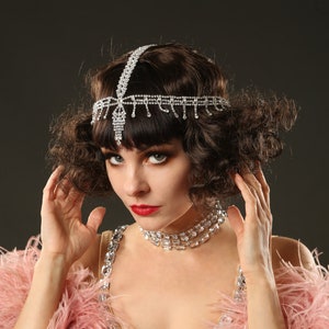 Silver Crystal Deco 1920 Hair Chain Head Piece