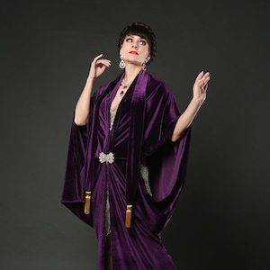 Purple 1920's Velvet Great Gatsby Dress - Floor length flapper Dress Cocoon coat