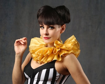 Neck Ruffle Circus Costume in Gold Silk Organza ~ Ruffle Collar Mens and Womans