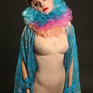 Turquoise Circus Clown Neck Ruff Costume in Organza Womans and Mens Ruffle Collar image 3