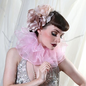 Baby Pink Circus Clown Neck Ruff Costume in Organza ~ Womans and Mens Ruffle Collar