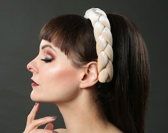 Ivory Plaited Velvet Headband