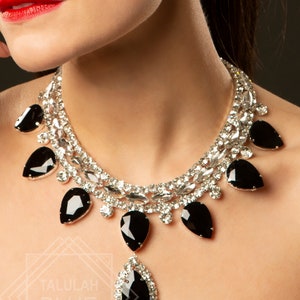 Silver & Black Gem Showgirl Necklace and Earring Set image 2