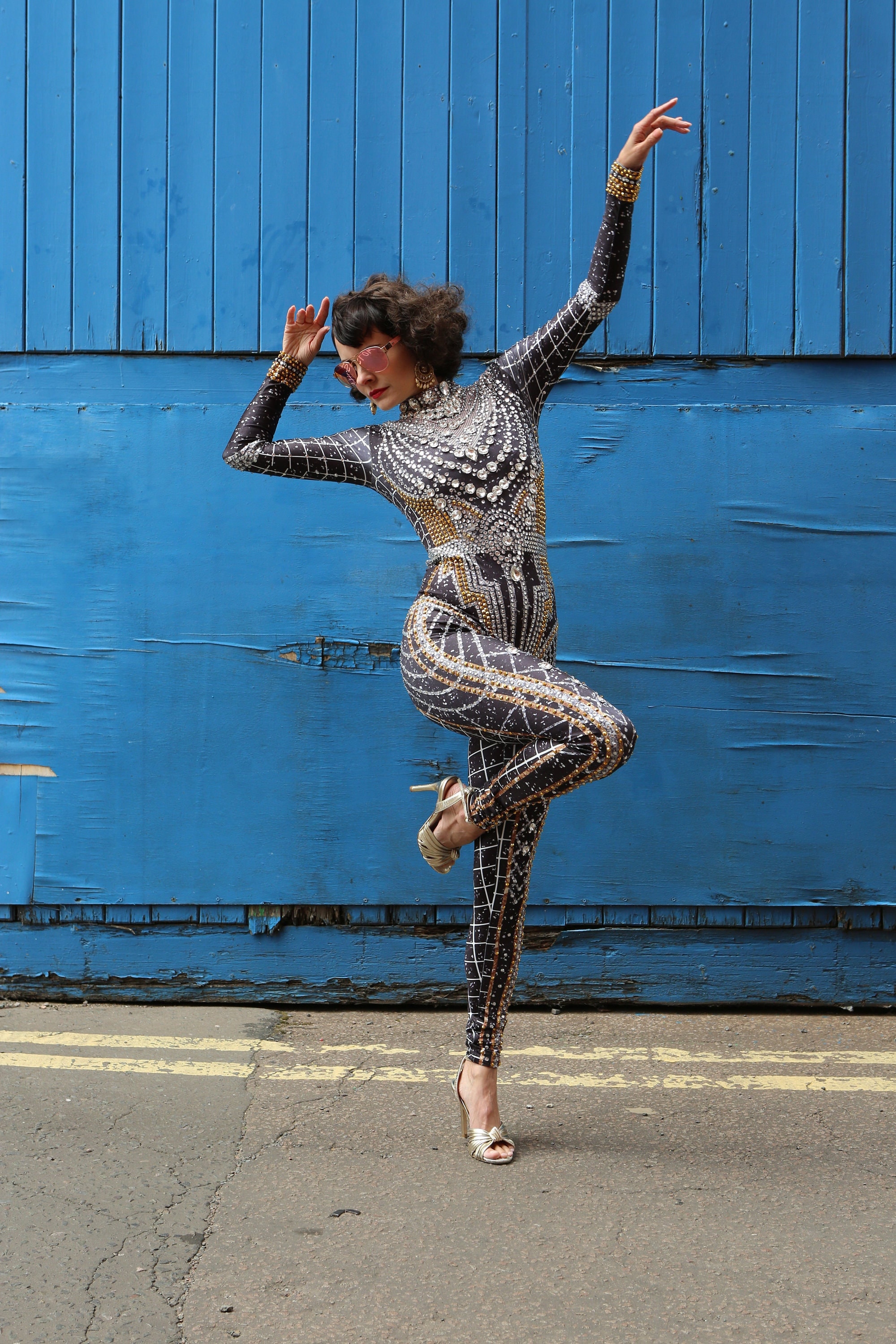 Shimmer sequin jeweled store rhinestone jumpsuit