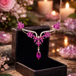 Tanmania Marquise Pink Ruby 2Ct Women's Necklace 14K Yellow Gold Finish