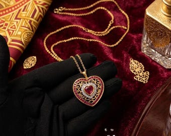 Ruby Heart Pendant 14K Yellow Gold Finish Sterling Silver 2.80Ct Brilliant Cut