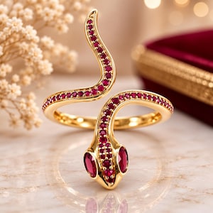 2Ct Round Cut Lab Created Ruby Snake Women Wedding Ring 14K Yellow Gold Plated