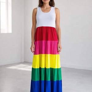 bohemian rainbow tiered maxi dress Bohemian Patchwork Rainbow Silk Dress, Gorgeous Hippie Boho Maxi Dress, Colorful Dress, PLUS Size Available