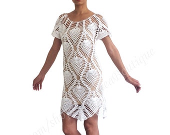 SALE White crochet dress/ Women tunic dress/ Wedding dress/ Beach cover-up/ Crochet tunic dress/ Summer Crochet tunic /PINEAPPLE