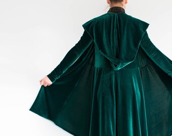 Velvet hooded jacket cardigan/ green velvet jacket/ Long loose tunic/ gypsy velvet kimono/ Plus size coat/ Long boho cardigan ELF