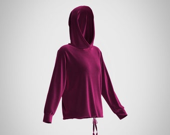 Velvet hoodie, Burgundy velvet sweater, velour sweater hoodie, velvet loungewear top women