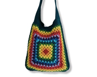 Crochet Cotton Boho Bag: Colorful Festival Handbag