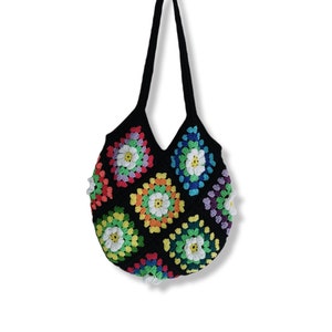 SALE Crochet bag/ Festival bag/ Bohemian bag/ Medium boho handbag/ Black tote bag/ Cotton crochet bag/ Crochet beach bag/ Boho crochet bag Czarny