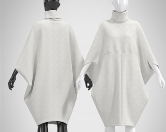 Weißes Winterpullover Kleid, Rollkragen Oversized Pullover Kleid Tunika, extravaganter Cocoon High Neck Pullover URBAN