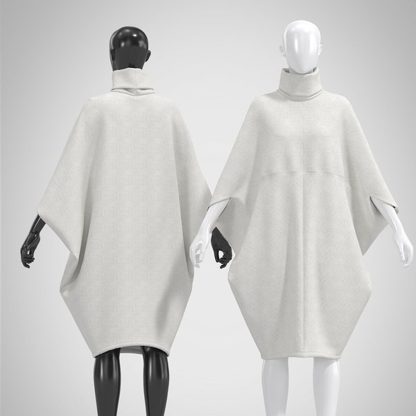 Robe pull d’hiver blanche, Robe pull oversize col roulé tunique, extravagant pull cocoon col haut URBAN
