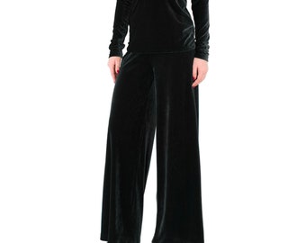 Wide leg velvet pants women, high waist velvet trousers