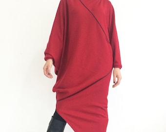 SALE Langarm Pullover Maxi Kleid übergroße Tunika Kaftan Bluse lose asymmetrisch plus Größe Umstands Winter Herbst Mode petrol RALICA