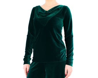 VENTE VELVET top/ Top à manches longues/ Blouse en velours vert/ Top en velours femme/ Pull en velours vert émeraude/ Pull femme vert