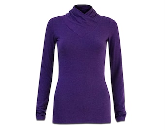 Purple women blouse with long sleeves, wrap polo neck, plus size women top ITALIA SALE