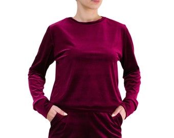 VENTE VELVET LOUNGE top femme, pull velours moelleux, sweat-shirt velours