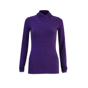 Purple women blouse with long sleeves, wrap polo neck, plus size women top ITALIA SALE