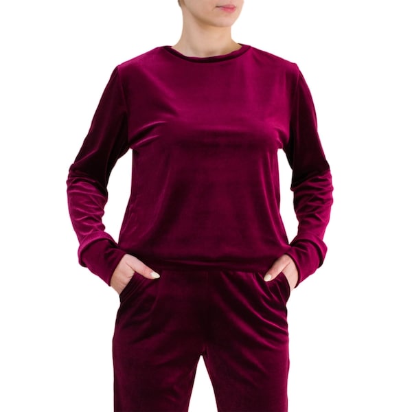 VELVET LOUNGE women top, plush velvet sweater, velour sweatshirt