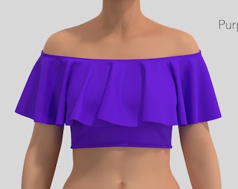 off shoulder crop top, ruffle crop top women, frill women top ANNA