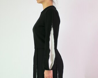 Black and White Knit Sweater: Long Sleeve Pullover Top