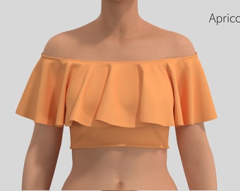 off shoulder crop top, ruffle crop top vrouwen, franje vrouwen top ANNA