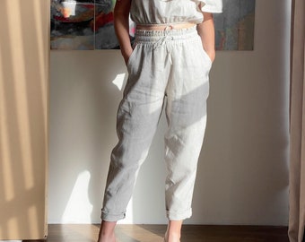 Linen clothing, women's linen pants with elastic waist, high waisted linen pants SALE