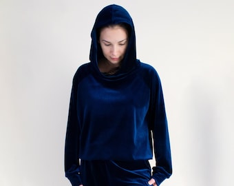 Survêtement velours, survêtement velours, ensemble Loungewear femme, pull à capuche et pantalon de piste,