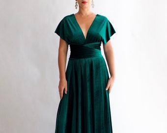 Groene fluwelen jurk, fluwelen wikkeljurk groen, bruidsmeisjesjurk vrouwen, bruiloftsgastjurk, oneindigheidsjurk