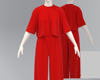Jersey Knit Lounge Set: Wide Leg Pants & Crop Top