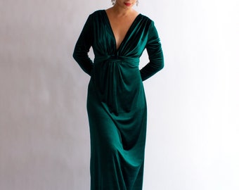 dark green velvet maxi dress