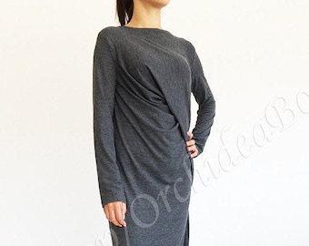 KARINA FALL draped gray maxi dress evening fall fashion long asymmetric SALE