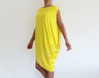 SALE loose tunic top women, draped asymmetrical tunic, women oversized yellow dress OLYA