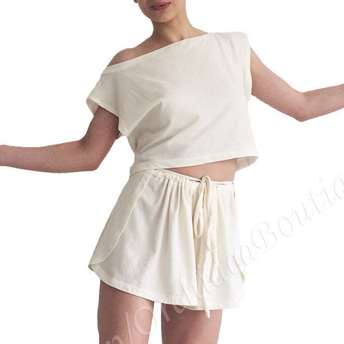 GREENECA set crop tank top and wrap shorts organic cotton jersey pyjama sleepwear summer beachwear