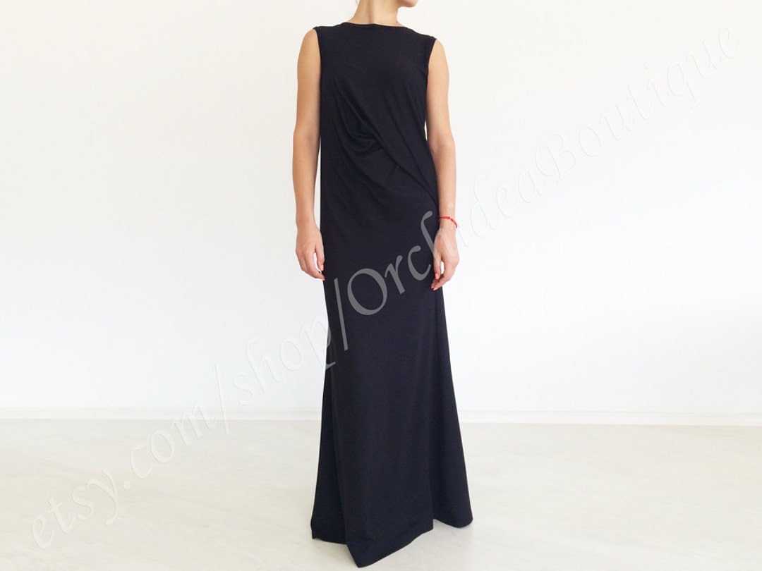 KARINA Draped Black Maxi Dress Summer Evening Fall Fashion - Etsy