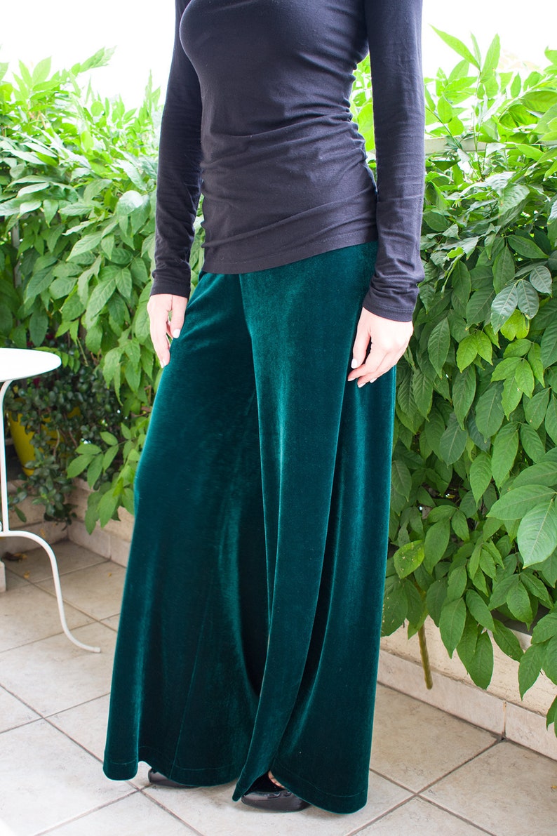 VELVET pants/ Palazzo pants/ Wide leg pants/ Emerald green trousers/ Loose pants/ Wide leg trousers/ Palazzo trousers/ wide leg pants set image 2