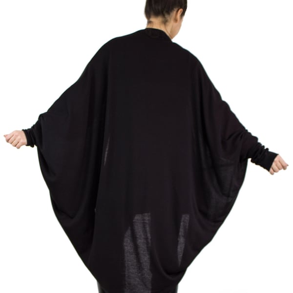 Oversized cocoon wrap cardigan handmade jacket black outerwear batwing cardigan boho fashion loose wrap coat cocoon knit sweater DIMA