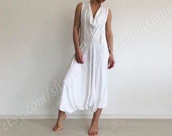 SALE Drop crotch Harem jumpsuit, white plus size loose yoga jumpsuit, boho hippie overall LOUNGE