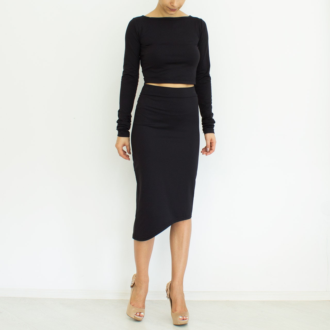 Coordinated Set Top and Skirt Two Piece Black Dress Long - Etsy