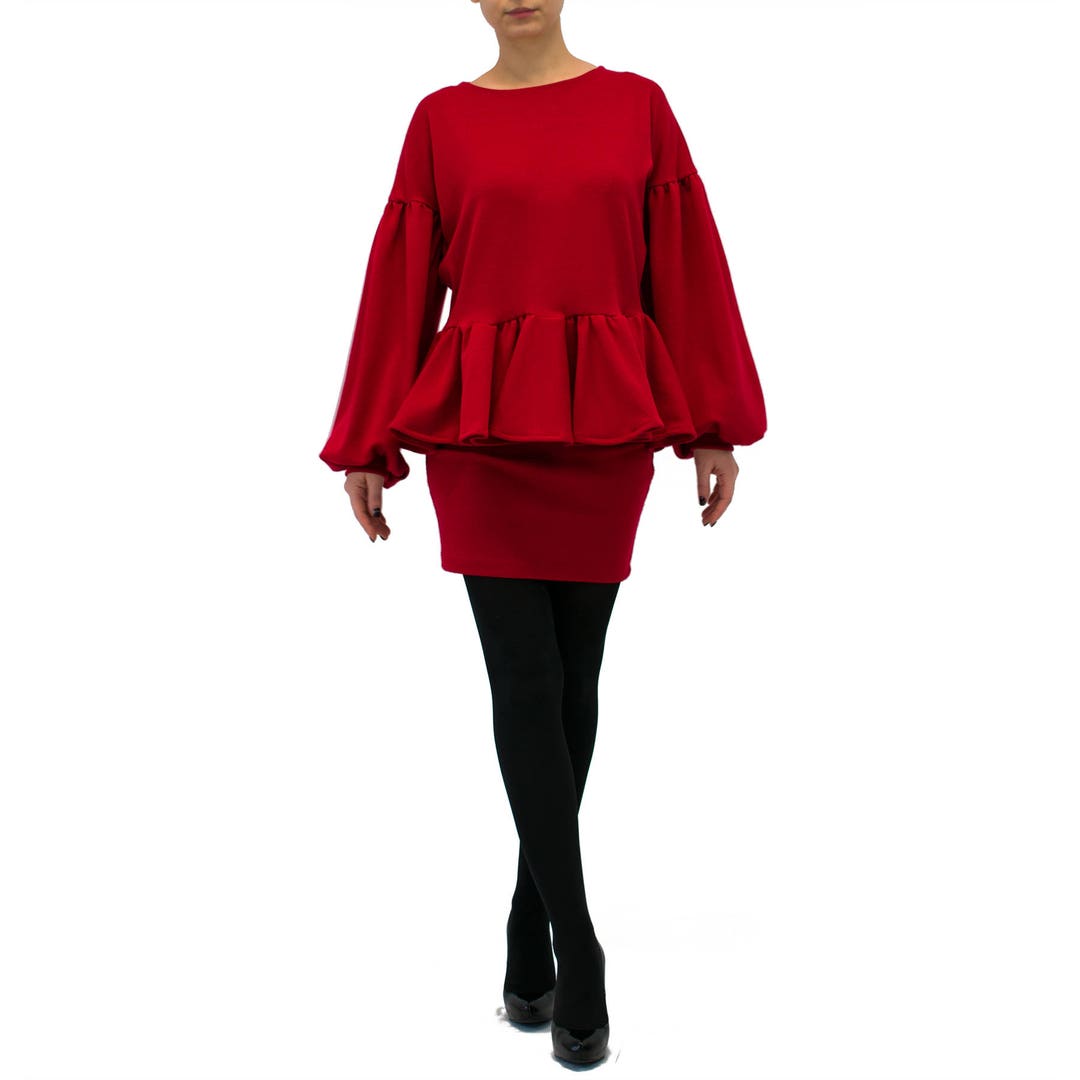 Evening Dress/ Sweater Dress/ Red Mini Dress/ Top and Skirt - Etsy