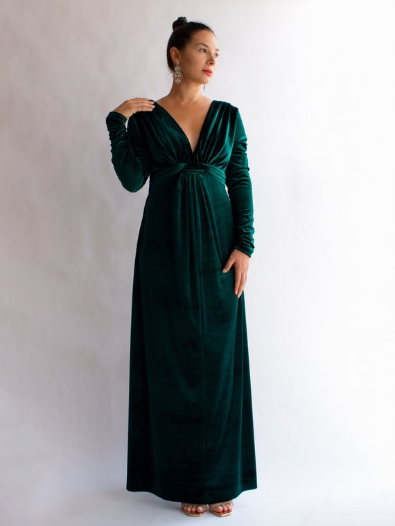 SALE Velvet Maxi Dress, Wedding Guest Dress, Long Sleeves Dress, Bridesmaid  Dress, Formal Maxi Dress, Dark Green Dress Maternity LUIZA - Etsy
