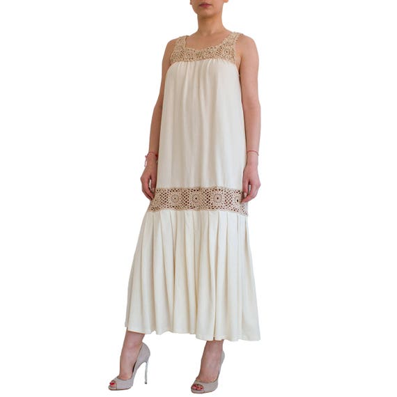 SALE Cotton maxi dress/ Tiered maxi dress/ Crochet boho dress/ Bohemian long dress/ Maternity maxi dress/ Bohemian dress/ Loose caftan SANDY