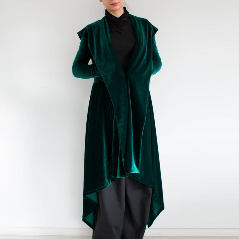 Velvet Hooded Jacket Cardigan/ Green Velvet Jacket/ Long Loose Etsy