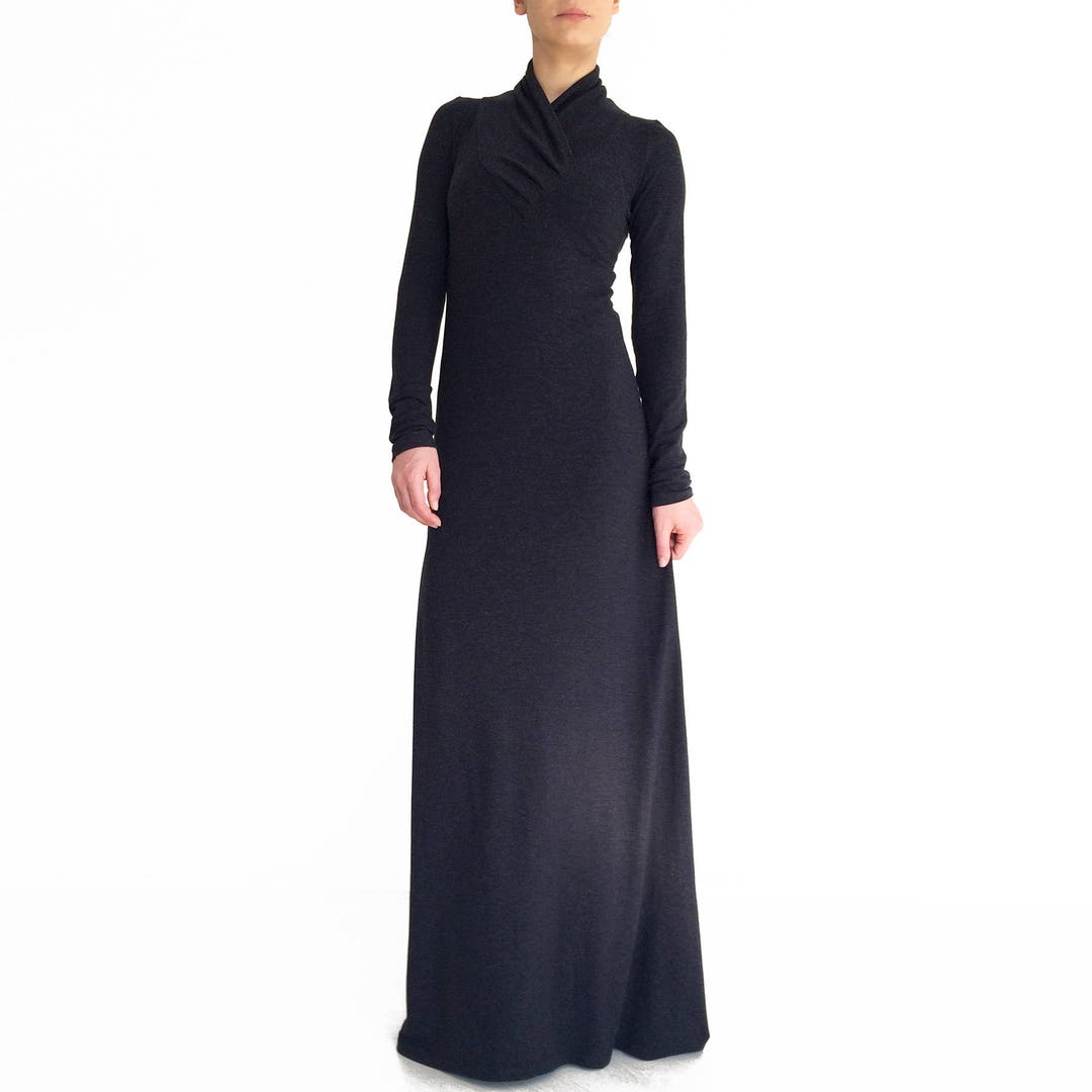 Black Maxi Dress/ Long Sleeve Dress/ Minimalistic Maxi Dress/ - Etsy